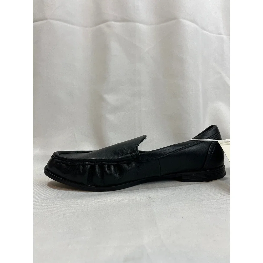 A‎ New Day Womens Black Faux Leather Slip On Loafers Flats Size 7.5 New